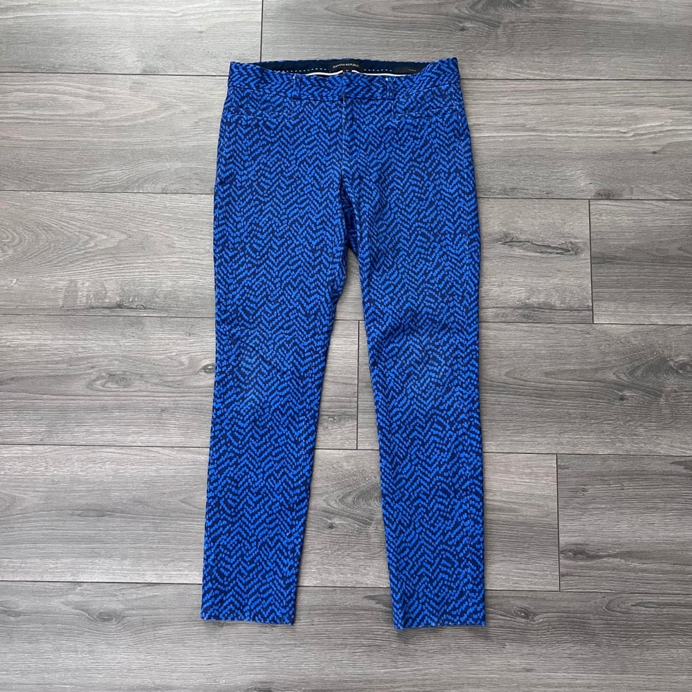 Banana Republic Sloan Slim Fit Pants Blue Geometric Print Size 0 Stretch Ankle